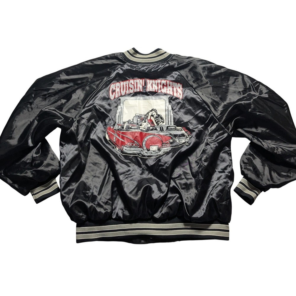 VTG 80s Hartwell Cruisin Knights New Jersey Car Club Satin Bomber Jacket Men 2XL